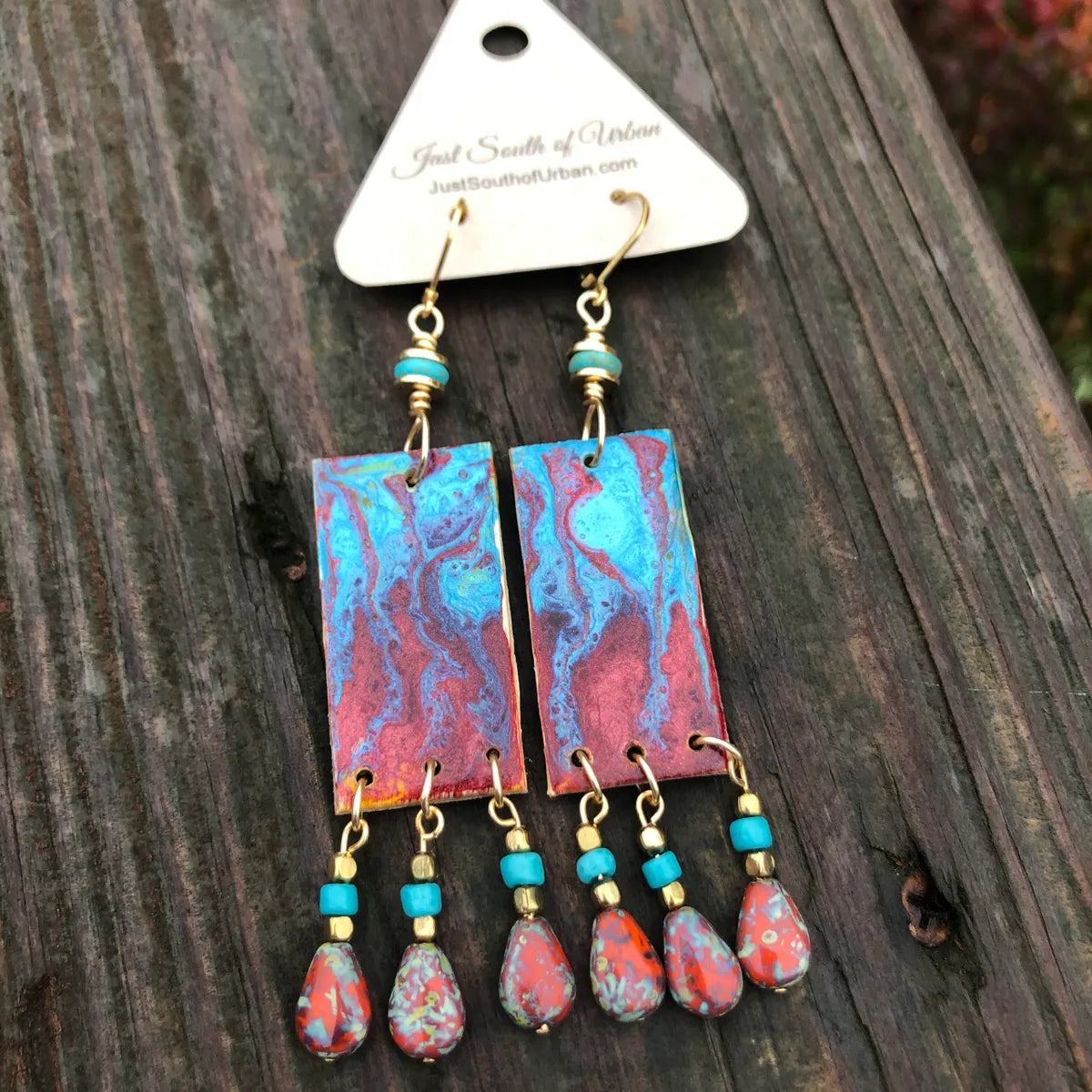 Red and Blue Paint Pour Earrings
