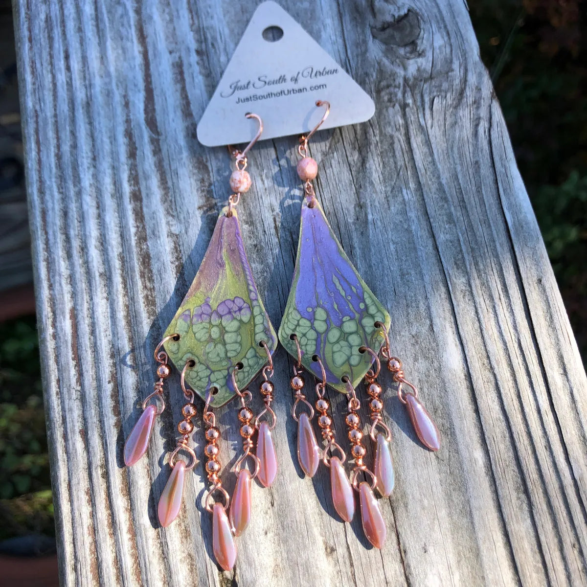 Paint Pour Earrings 4 3/4" Long x 1" Wide, Lightweight Lever Back Ear Wires
