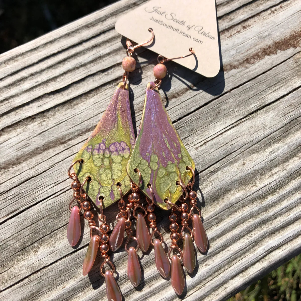 Paint Pour Earrings 4 3/4" Long x 1" Wide, Lightweight Lever Back Ear Wires