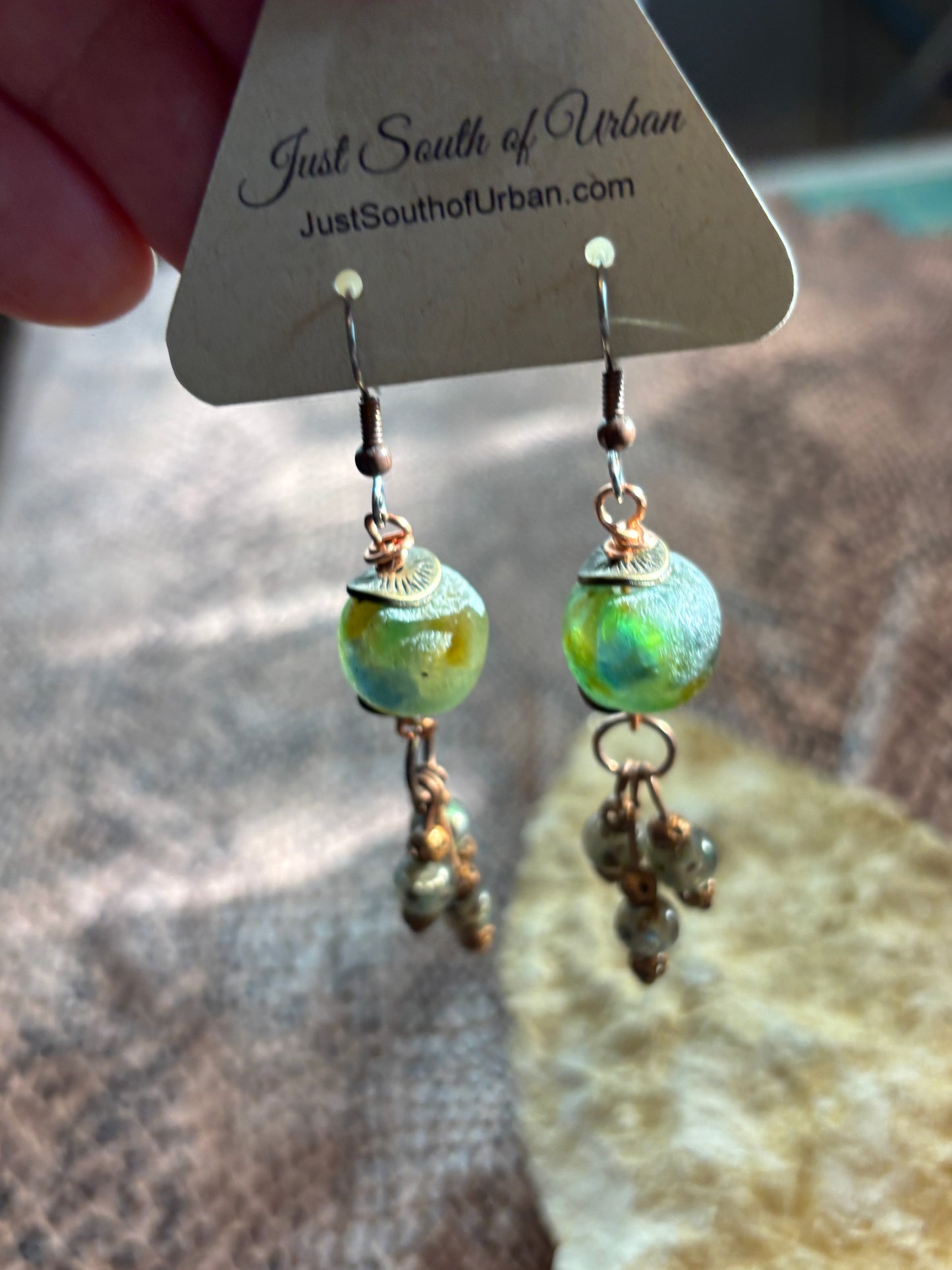Glorious Green Handmade African Glass Beaded Earrings, 2.5"