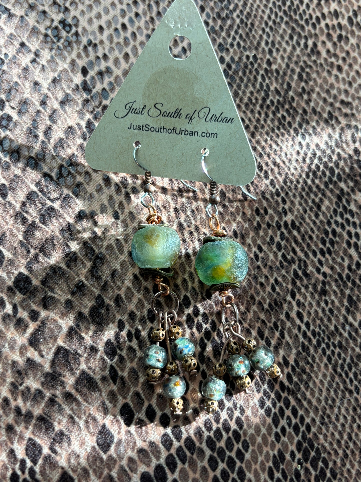 Glorious Green Handmade African Glass Beaded Earrings, 2.5"