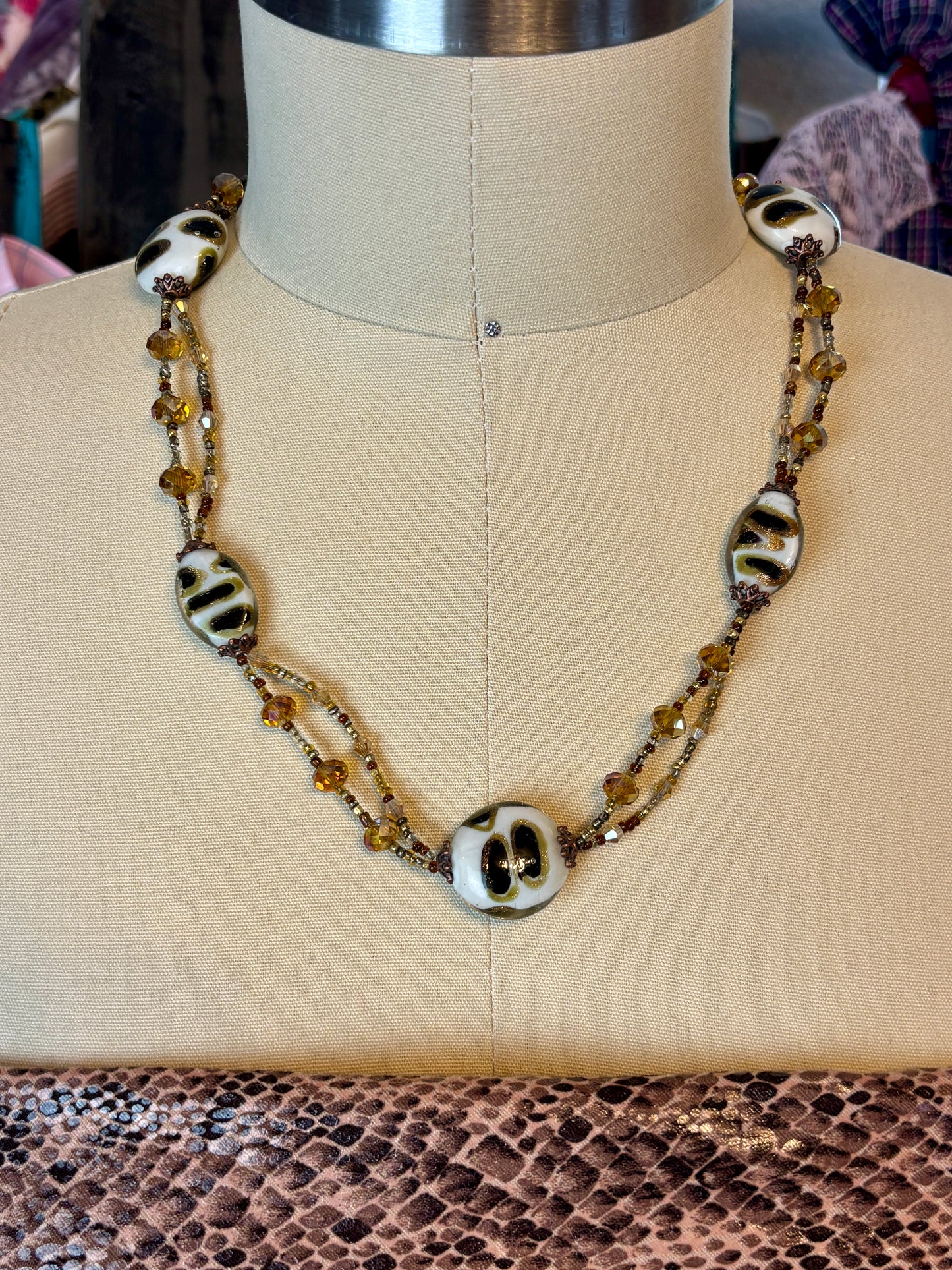 Animal Print Glass Beaded Necklace