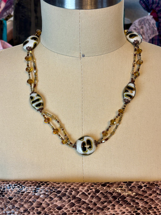 Animal Print Glass Beaded Necklace