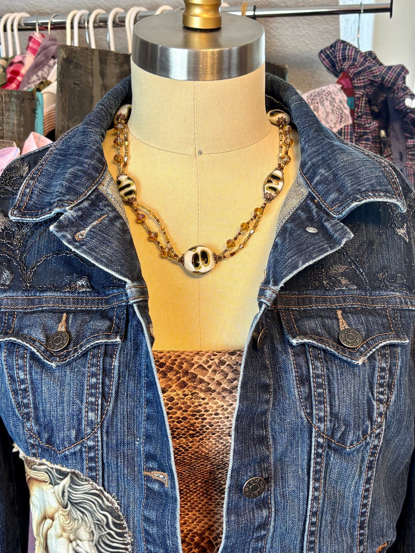 Animal Print Glass Beaded Necklace