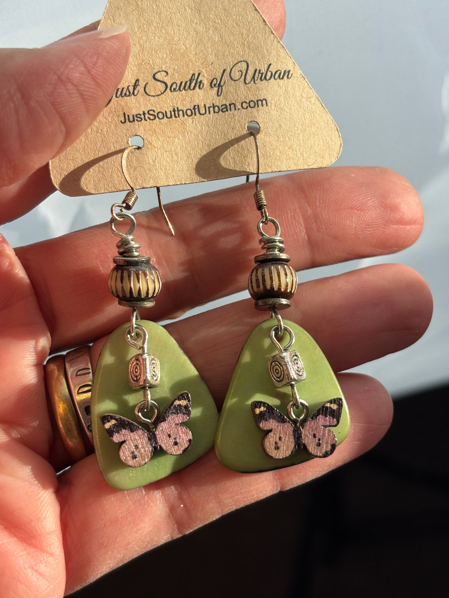 Butterfly Dangle Earrings with GreenTagua Nut Beads
