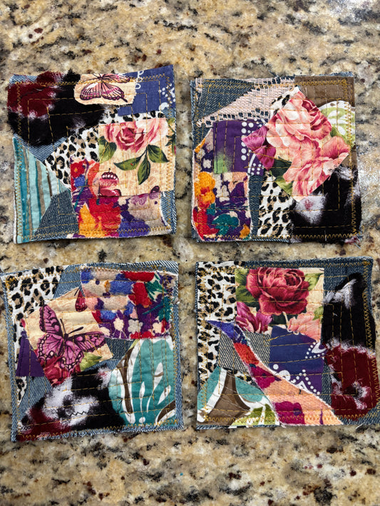 Colorful Bohemian Fabric Coasters, 4" x 4", (SET B)