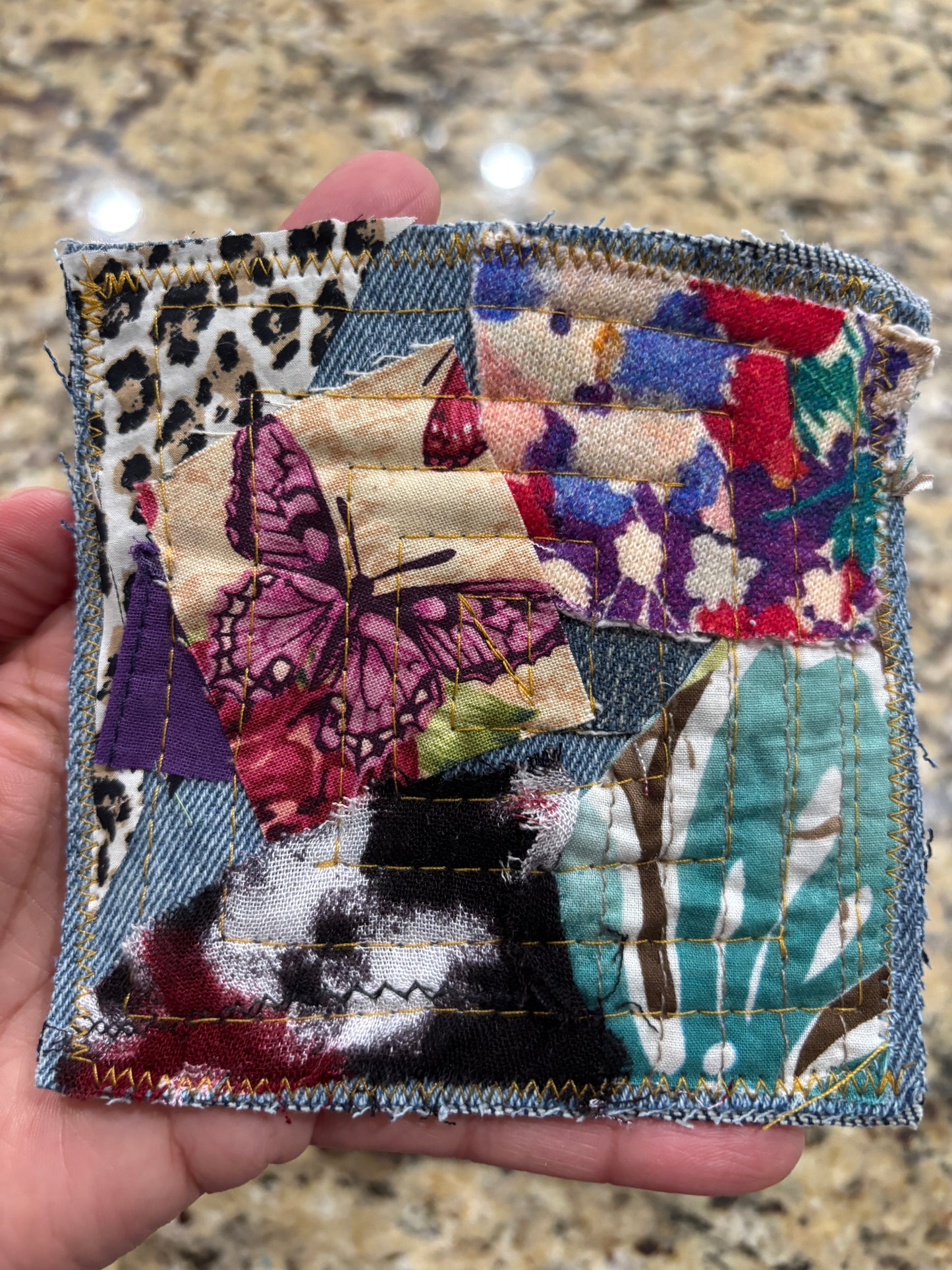 Colorful Bohemian Fabric Coasters, 4" x 4", (SET B)