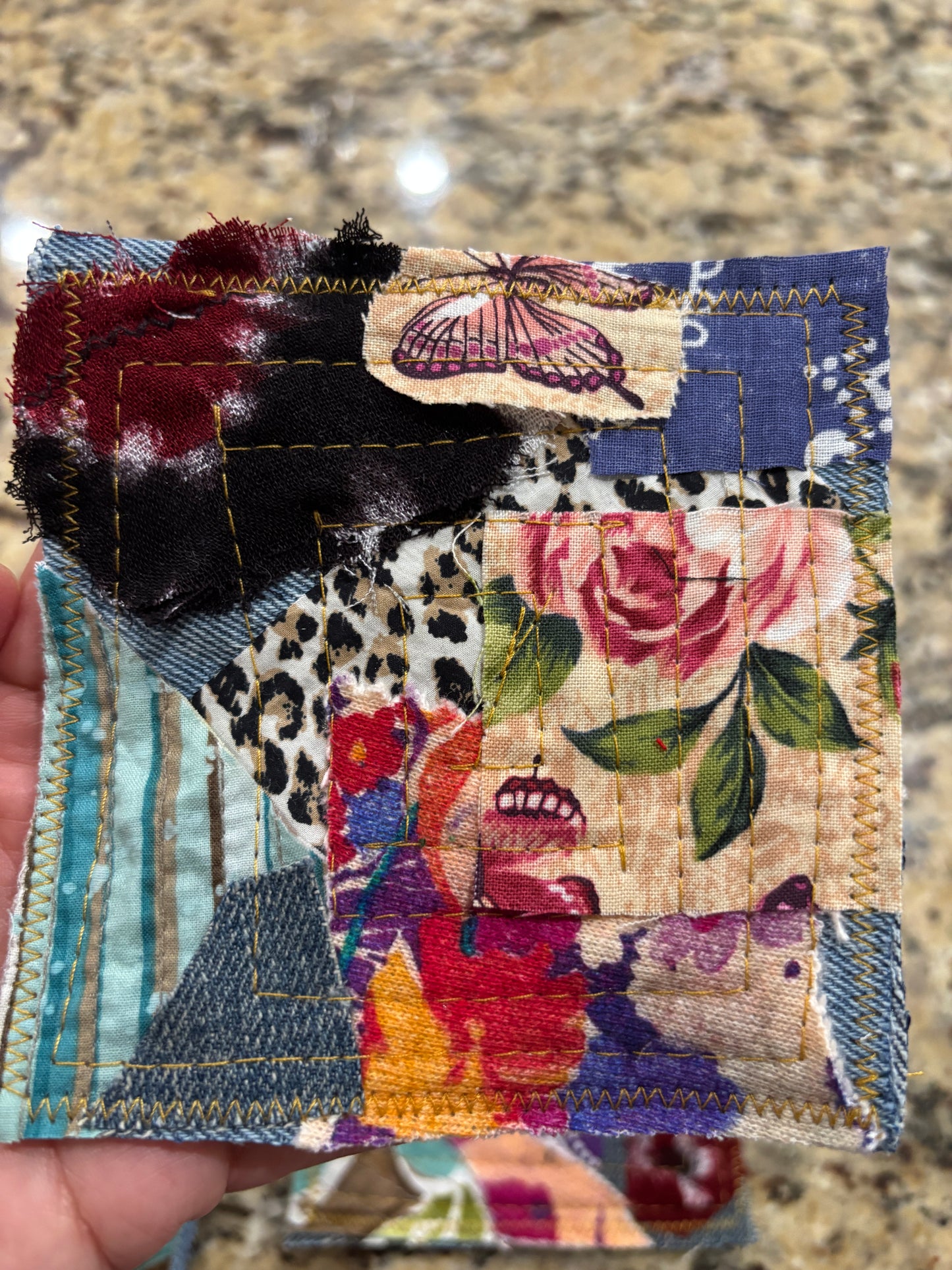 Colorful Bohemian Fabric Coasters, 4" x 4", (SET B)