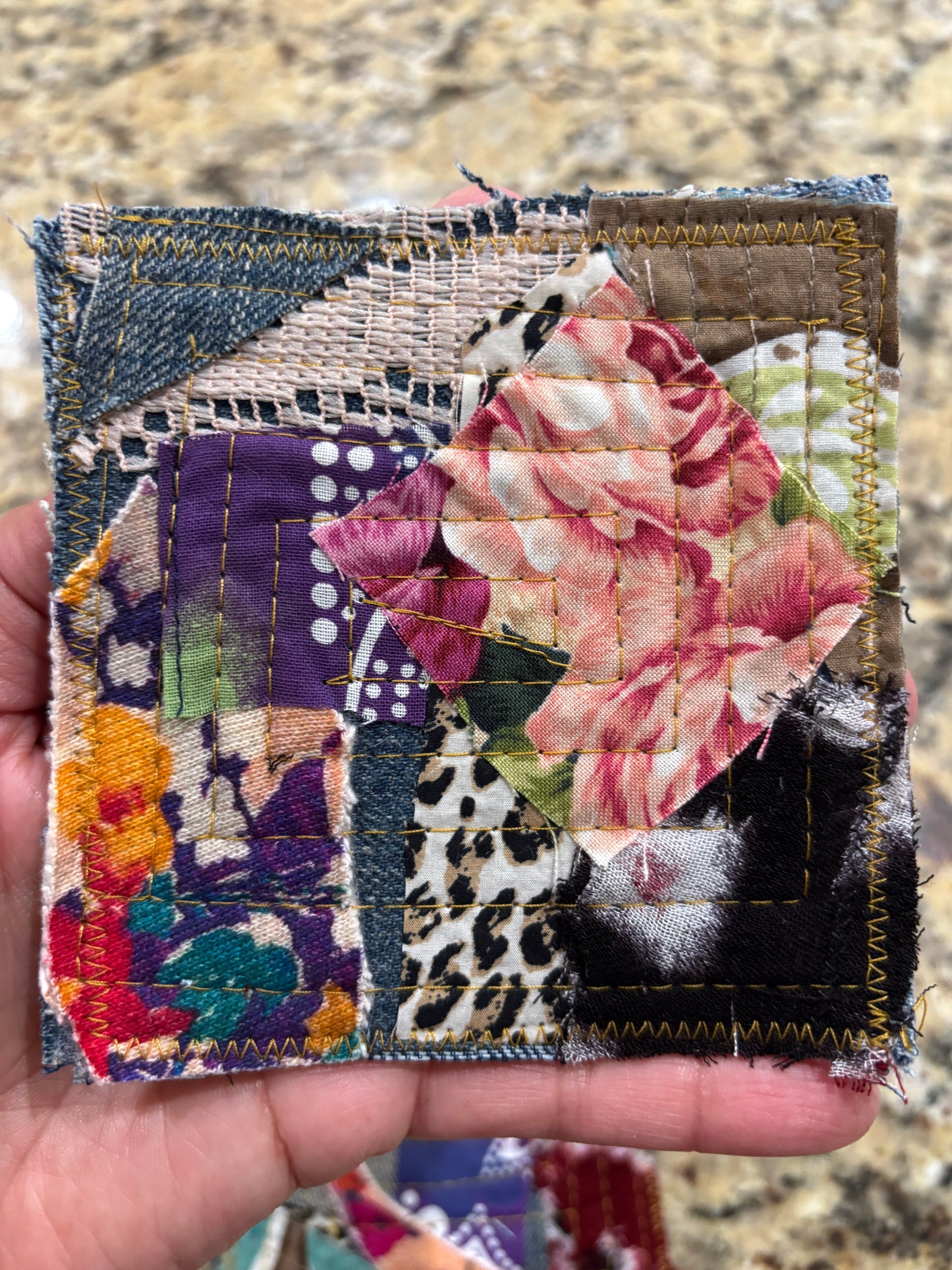 Colorful Bohemian Fabric Coasters, 4" x 4", (SET B)