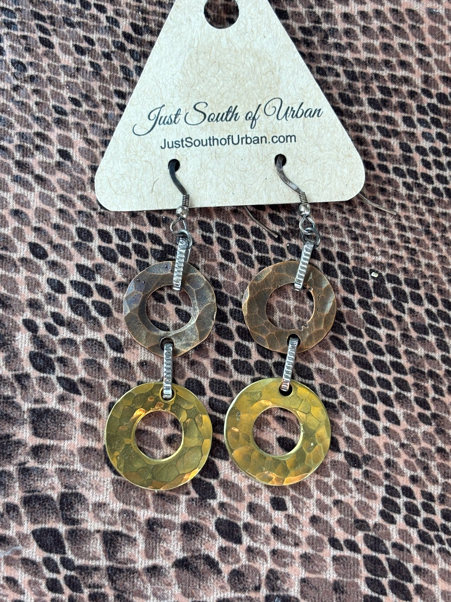 Hammered Copper and Brass Handmade Earrings 2.5" long
