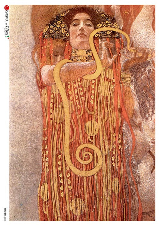 HYGIEIA BY KLIMT, Decoupage Fiber Paper, Choose Size