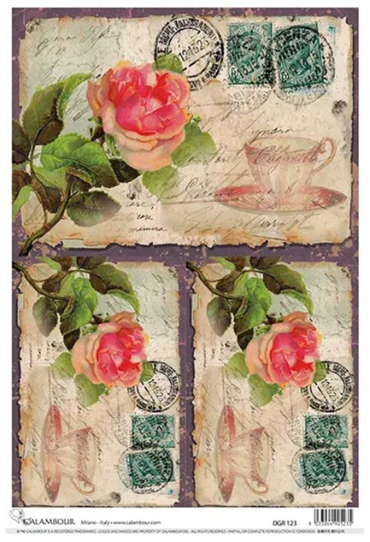 CALAMBOUR ROSE POSTCARD, Decoupage Queen Fiber Paper Size A3