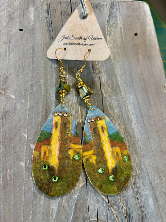 Artistic Decoupage Earrings, Scenic Castle Earrings