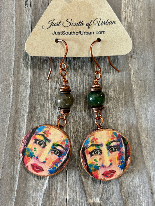 Artistic Earrings with Portrait of Ethnic Middle Eastern Woman, Small 2.5" x 1"