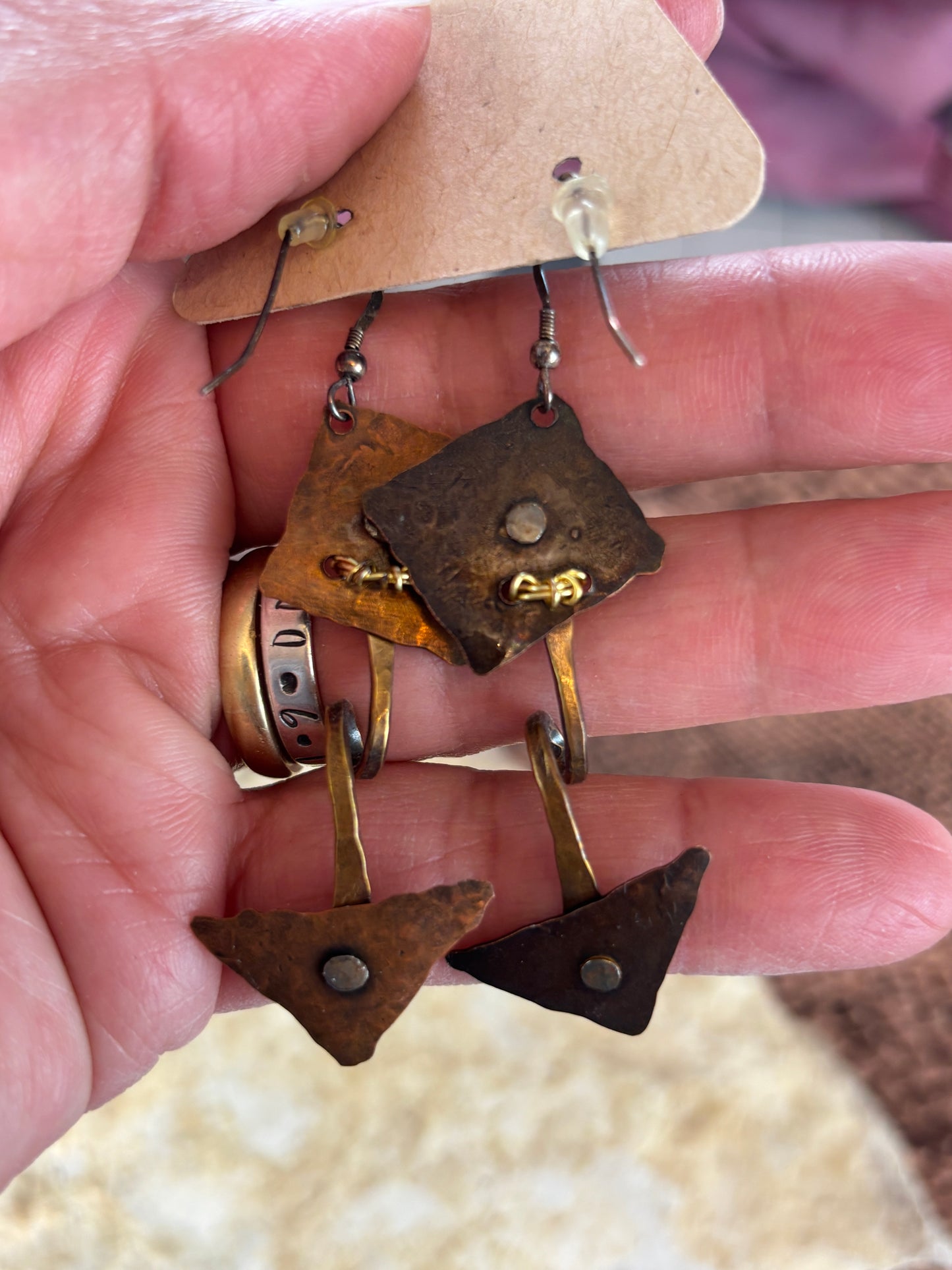 Handmade Hammered Copper and Brass Riveted Arrow Earrings
