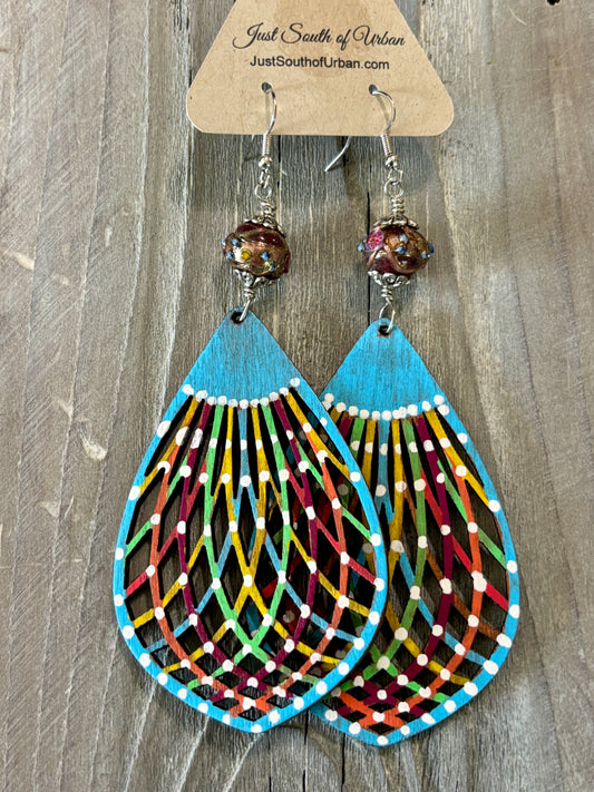 Big BOLD BlUE Boho Earrings, Hand Painted Artisan Earrings, Statement Lightweight Pieces