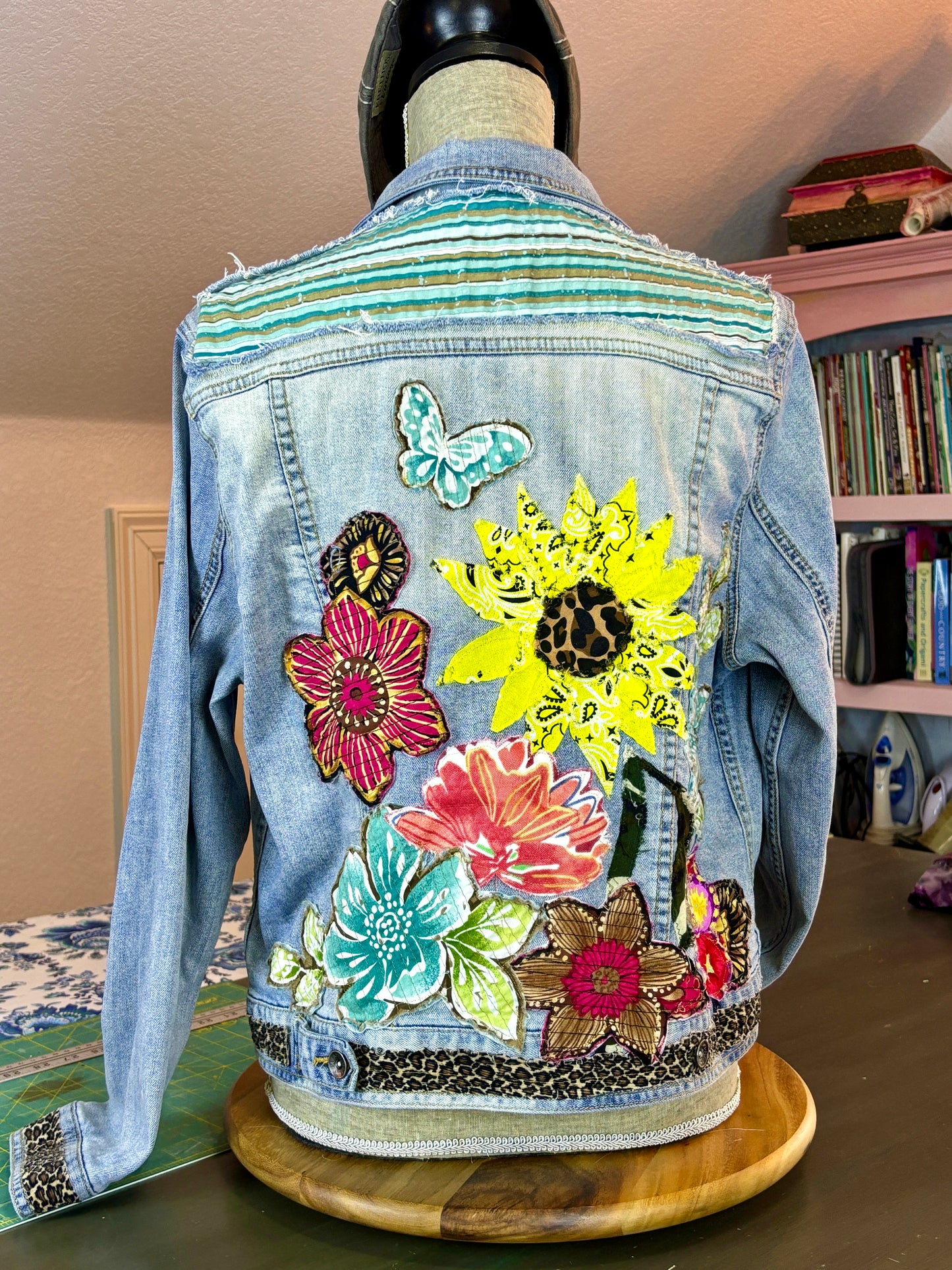 LOVE UpCycled Jean Denim Jacket, Hippie Boho Style, Retro 70's Look