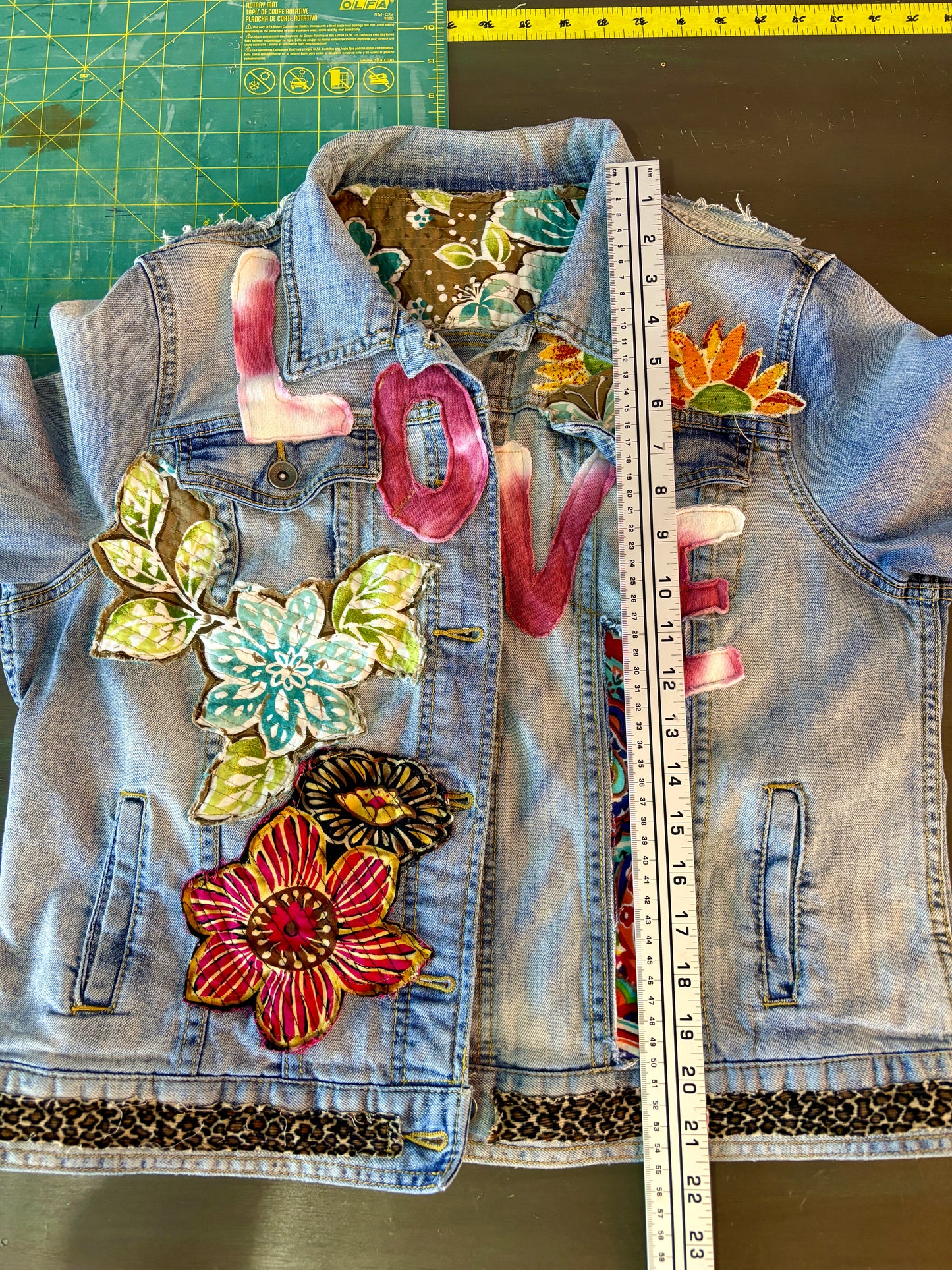 LOVE UpCycled Jean Denim Jacket, Hippie Boho Style, Retro 70's Look