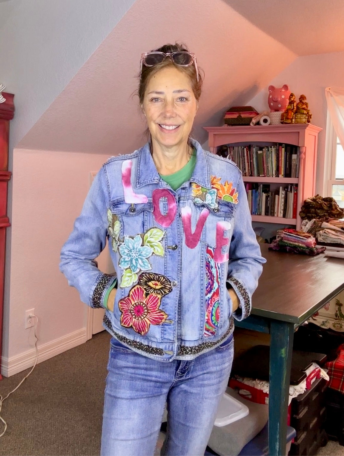 LOVE UpCycled Jean Denim Jacket, Hippie Boho Style, Retro 70's Look