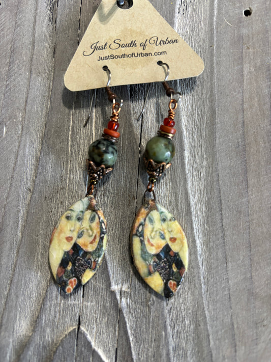Fine Art Earrings, A Tale of Two Women, Handmade Artisan Bohemian Earrings