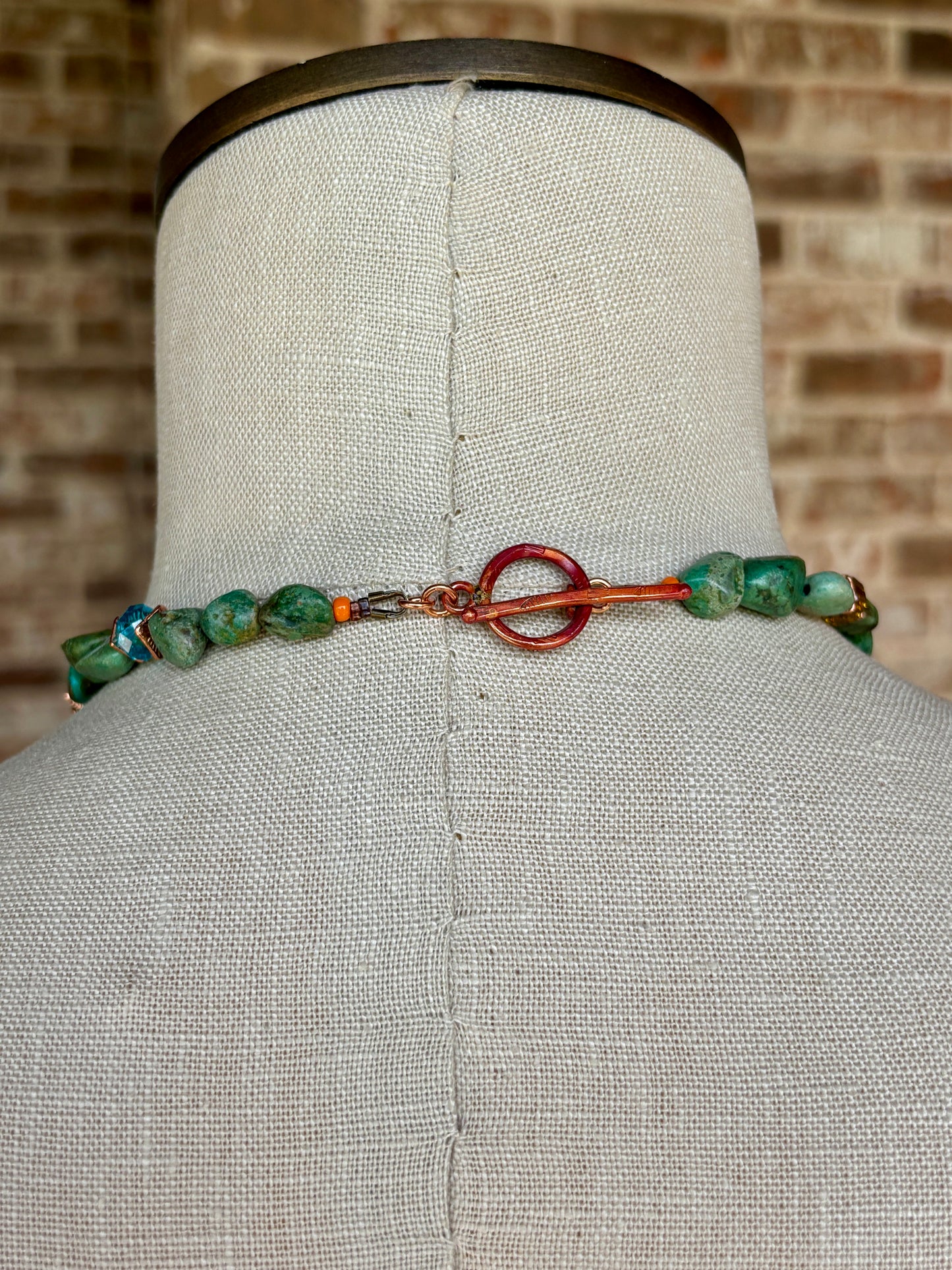 Authentic Turquoise Nuggets, Faceted Crystals and Copper Butterfly Necklace
