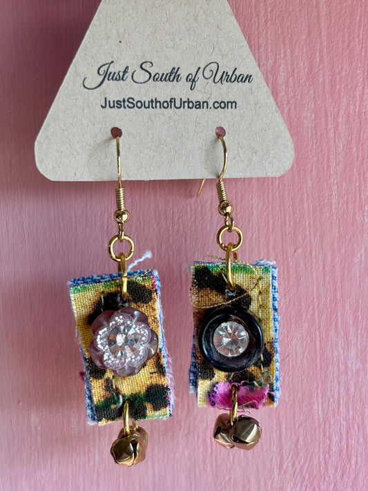 Earrings made from Scrap Fabric, Boho Vibe, Fabric Earrings, UpCycled, ReCycled and ReUse