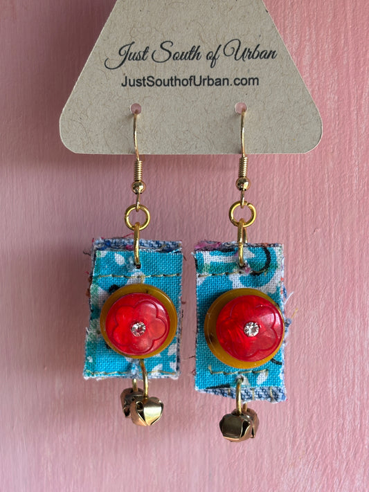 Earrings made from Scrap Fabric, Boho Vibe, Fabric Earrings, UpCycled, ReCycled and ReUse