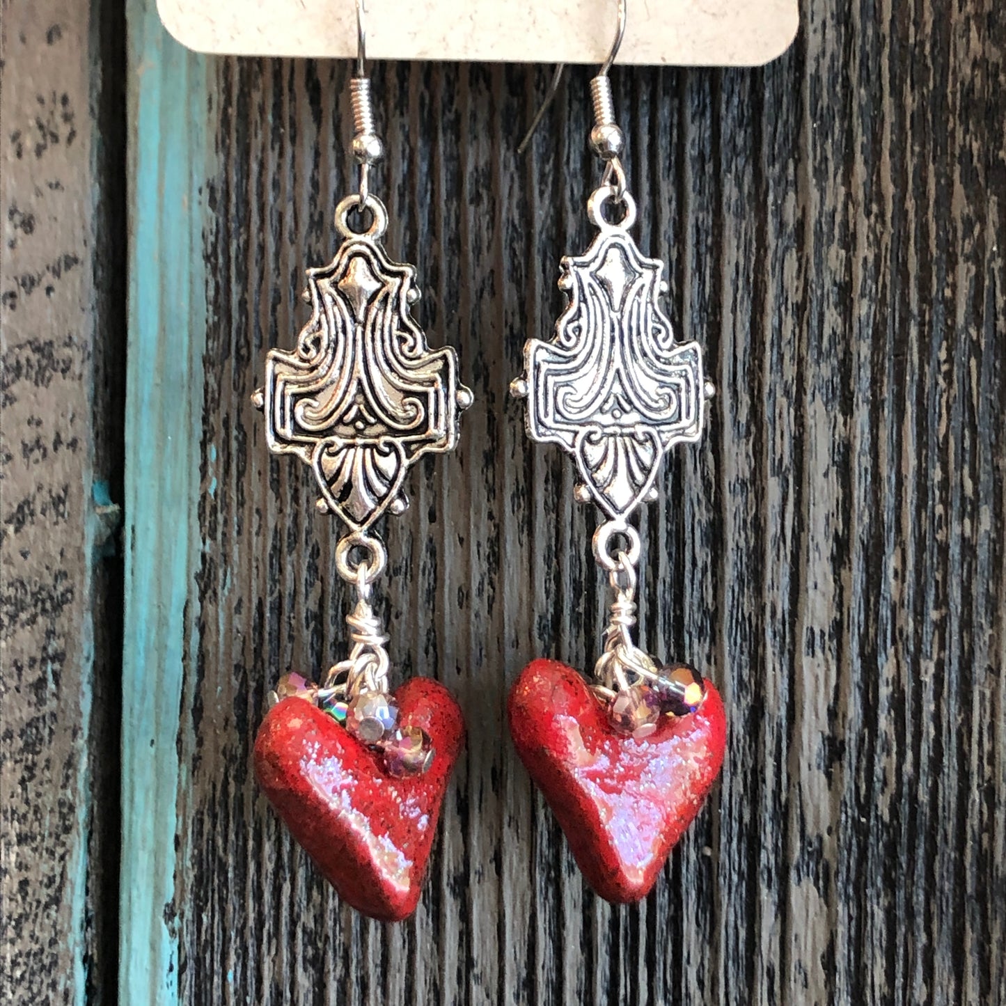 Red Heart Ceramic Beaded Earrings