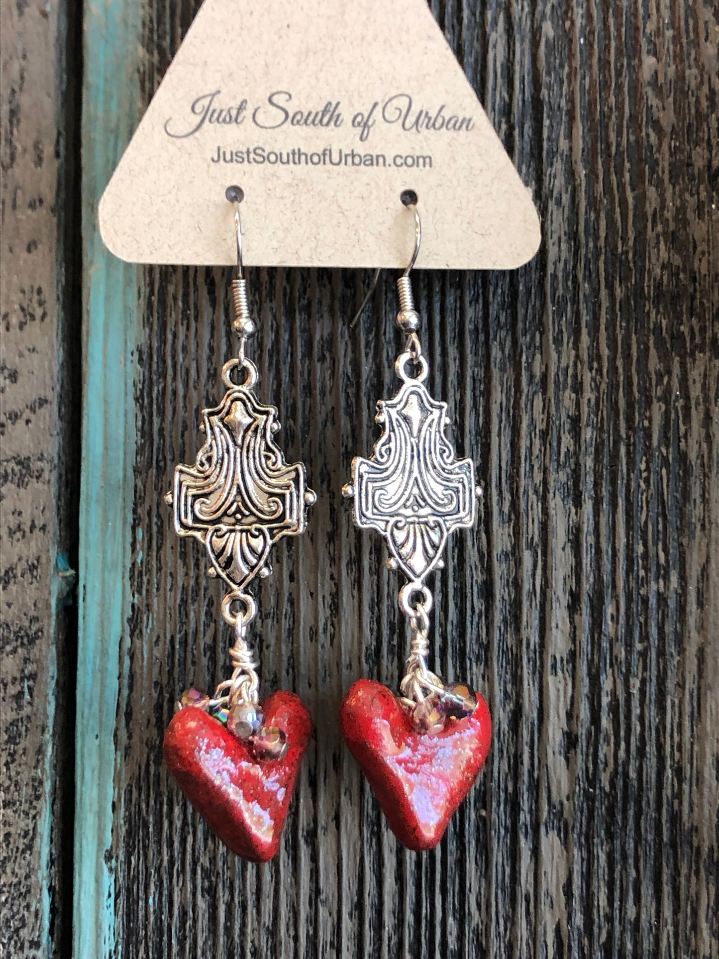 Red Heart Ceramic Beaded Earrings