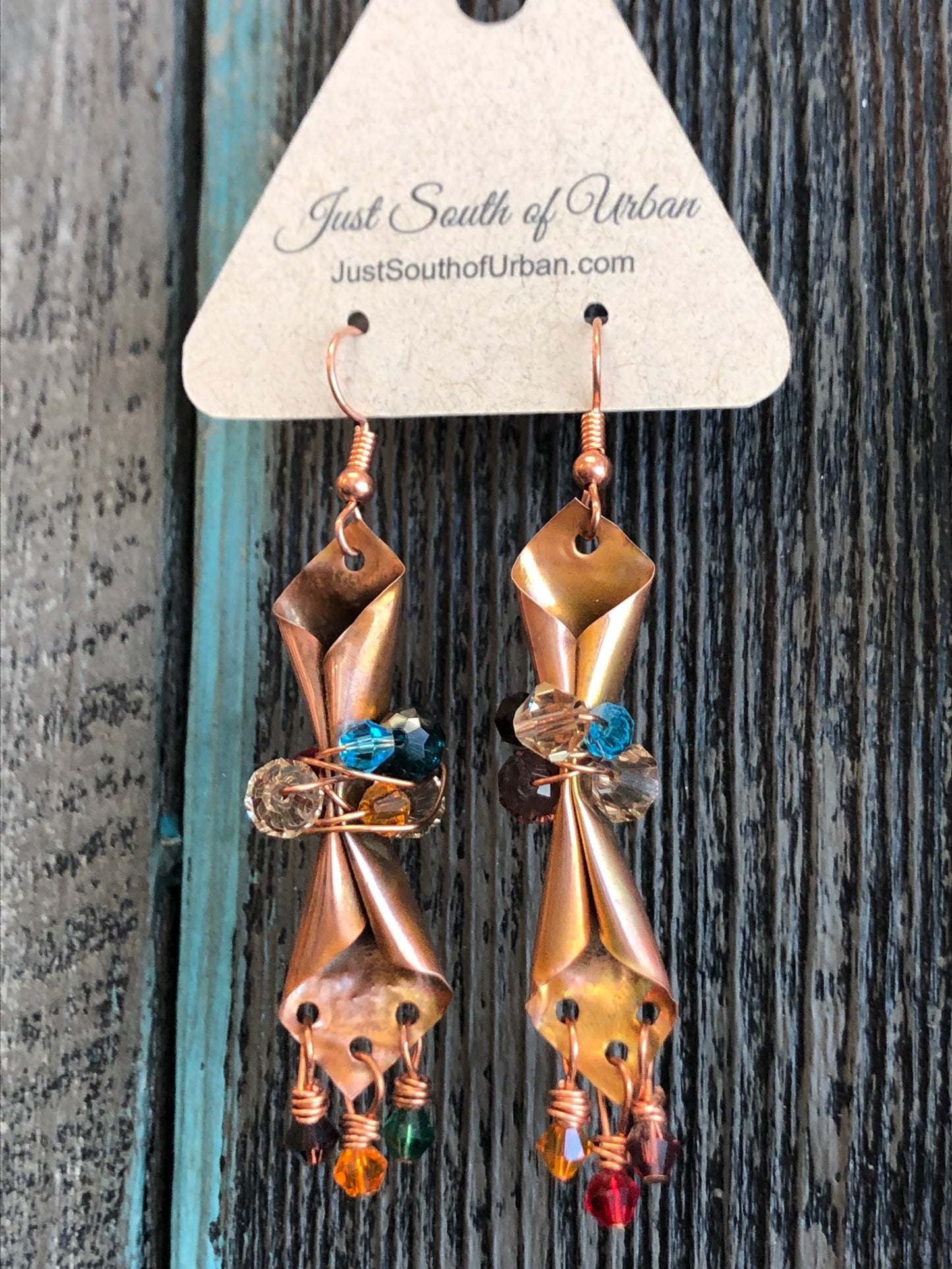 Handmade Copper Metal and Crystal Beaded Earrings