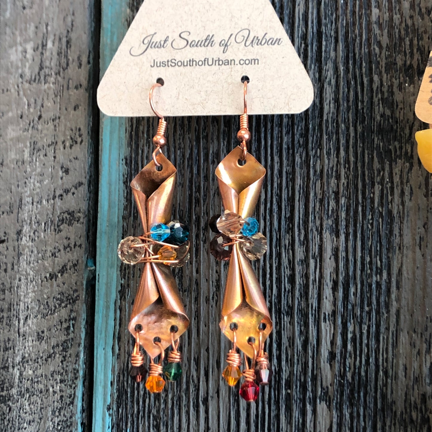 Handmade Copper Metal and Crystal Beaded Earrings