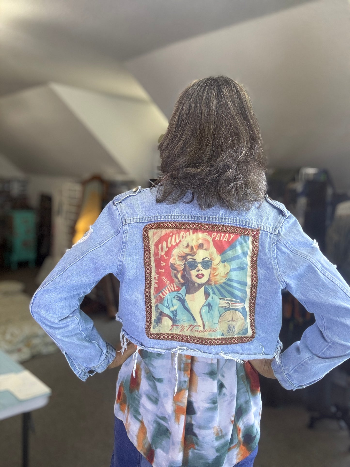 Up-Cycled Denim Jean Jacket, Bolero Style, Retro, Vintage, Fits Size Small and Medium