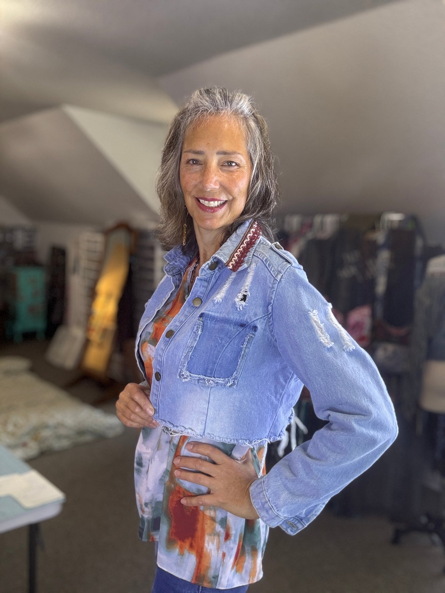 Up-Cycled Denim Jean Jacket, Bolero Style, Retro, Vintage, Fits Size Small and Medium