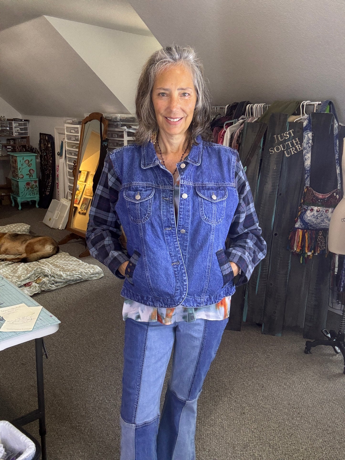 Upcycled Demin and Flannel Jacket, Cozy for Fall, Country, Western, Rustic, Summer Concerts