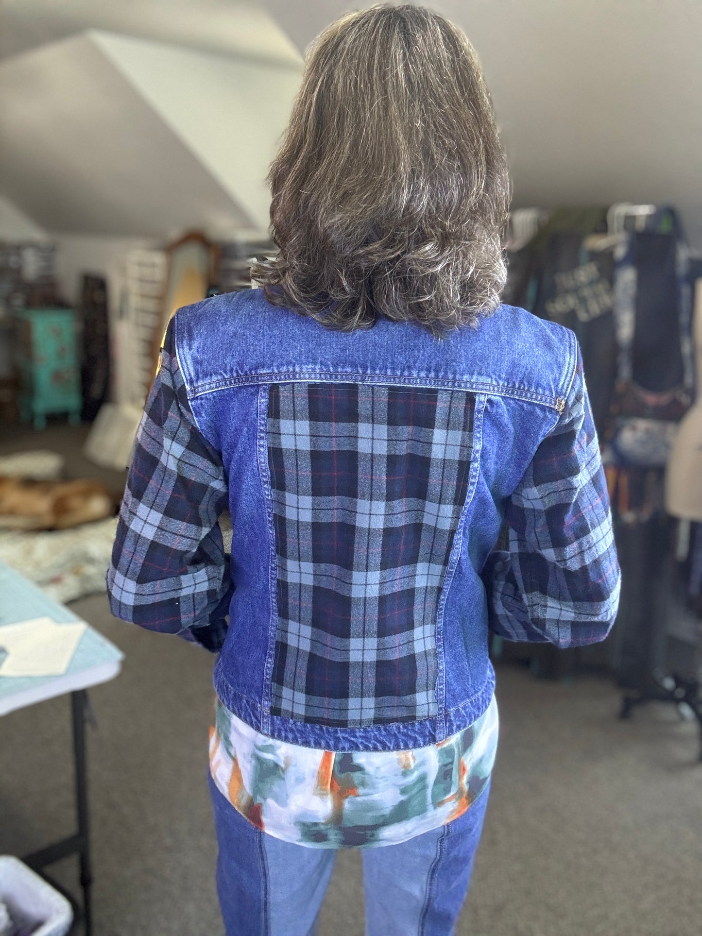 Upcycled Demin and Flannel Jacket, Cozy for Fall, Country, Western, Rustic, Summer Concerts