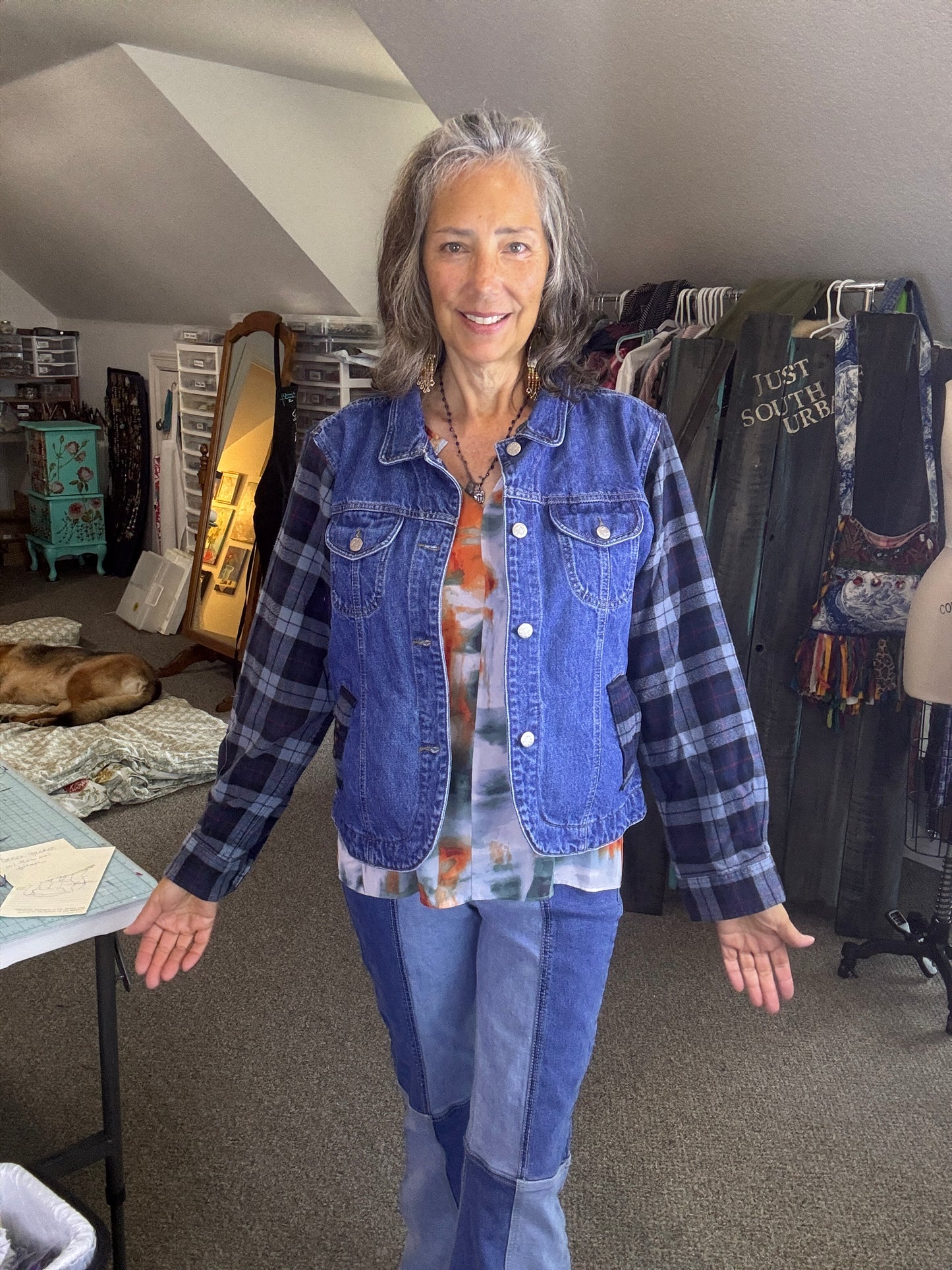 Upcycled Demin and Flannel Jacket, Cozy for Fall, Country, Western, Rustic, Summer Concerts