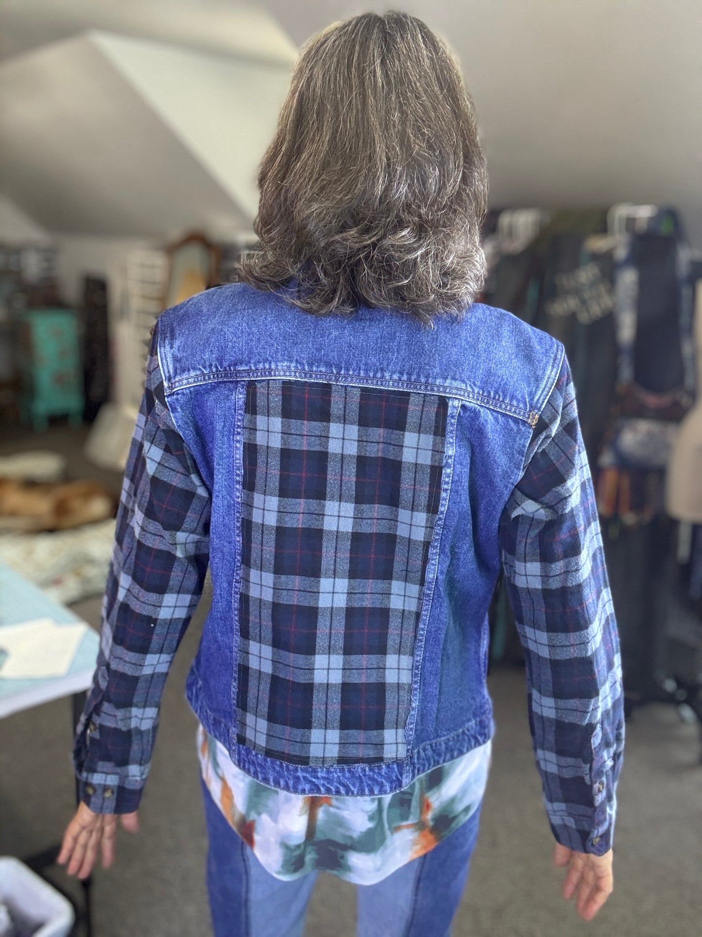 Upcycled Demin and Flannel Jacket, Cozy for Fall, Country, Western, Rustic, Summer Concerts