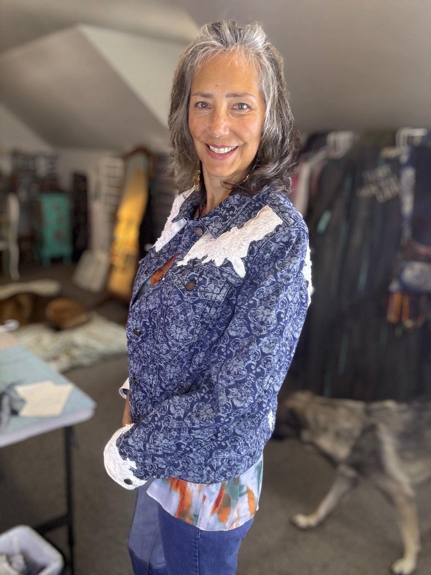 Up-cycled Jean Jacket Cold Water Creek Size 16, Bridal Dress Angel Wings, Fun Western, Casual Jacket