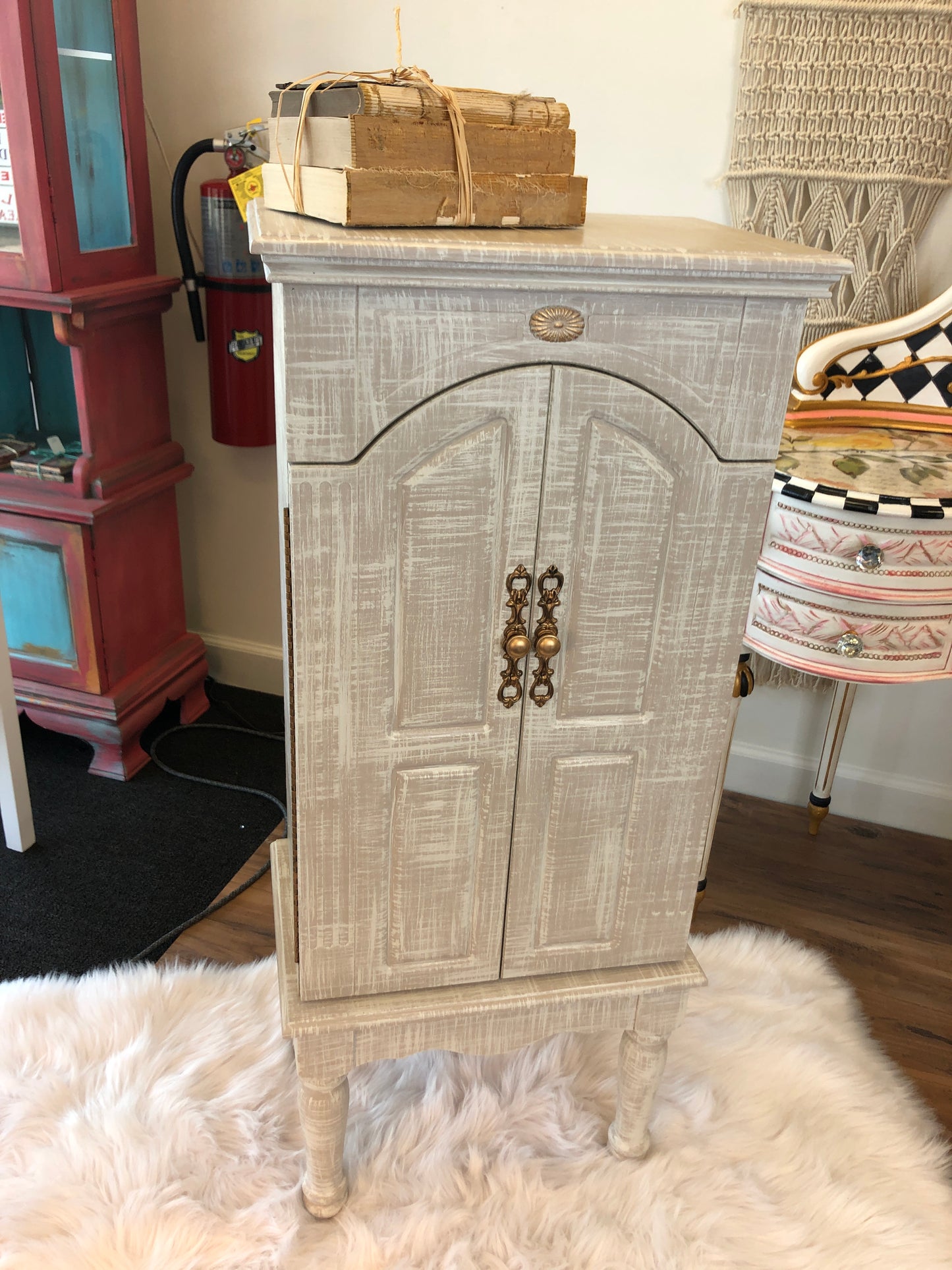 Farmhouse Rooster and Linen Finish Jewelry Armoire, 40 H x 17 W x 12 D
