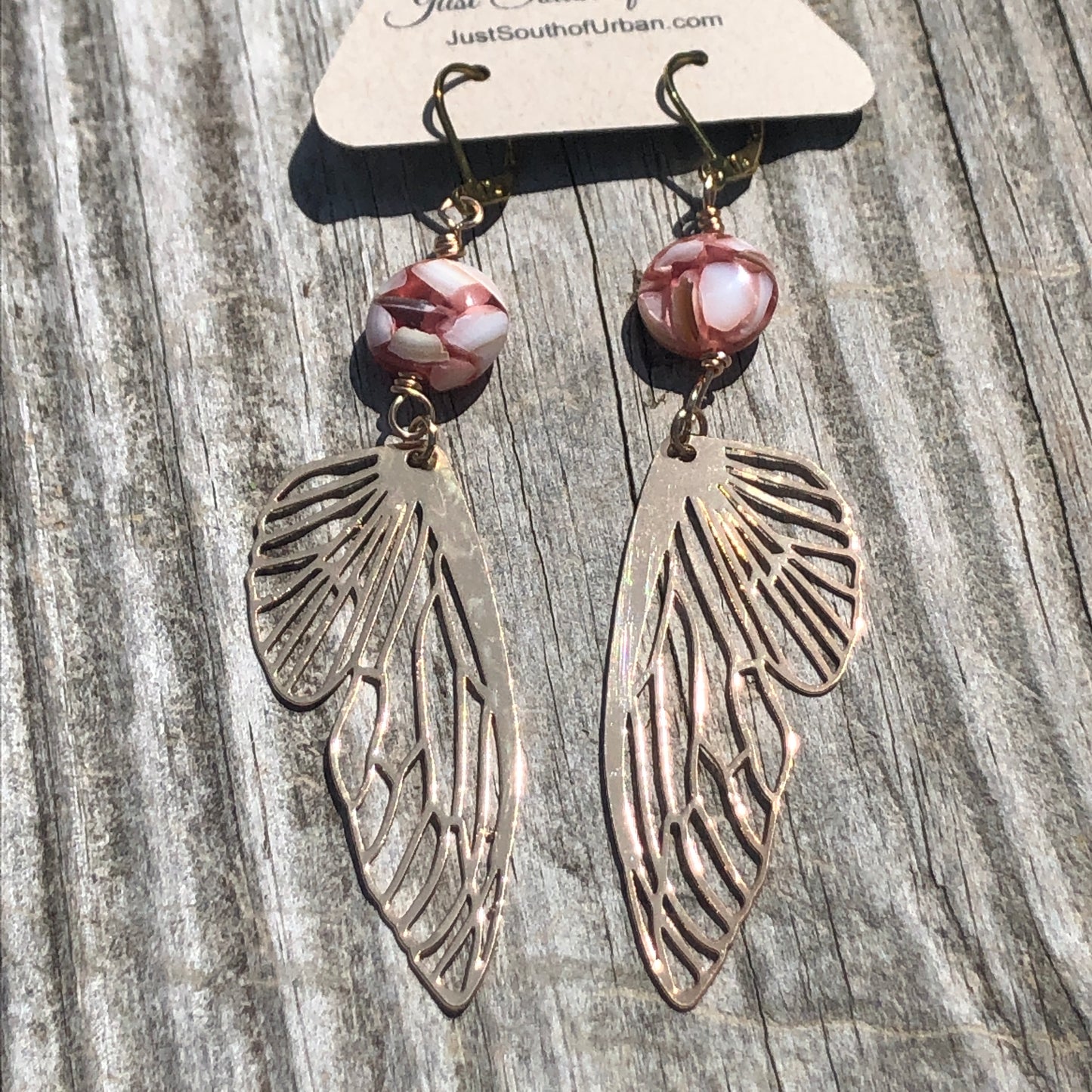 Butterfly Wing Earrings with Shell Beads