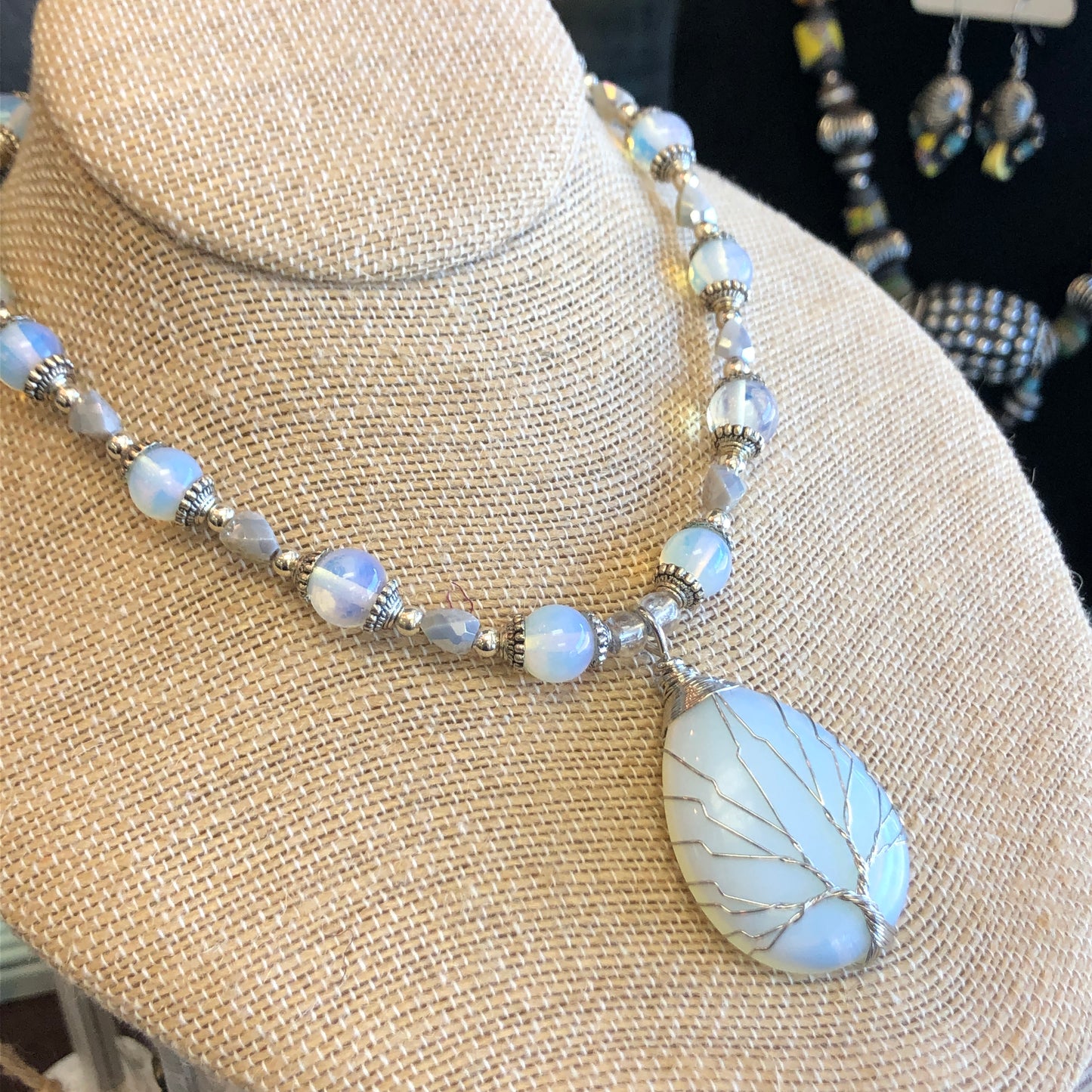 Moonstone Tree Pendant Necklace, 21 Inches Long