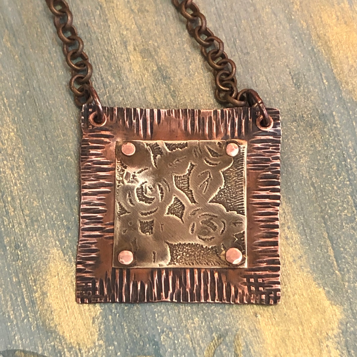 Forged Copper, Etched Brass, Riveted Necklace
