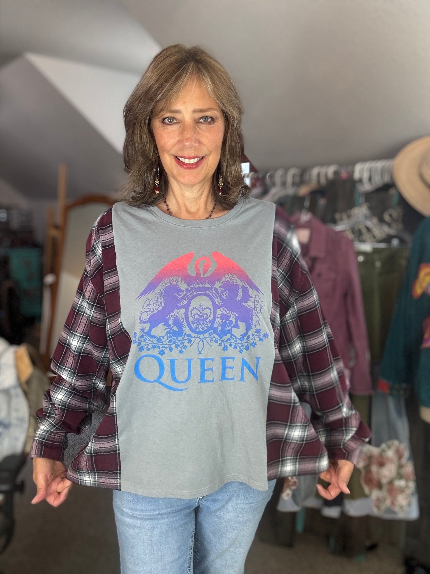 Fall Flannel T-Shirt Combo, Rock and Roll theme, Queen, Size Large - X-Large