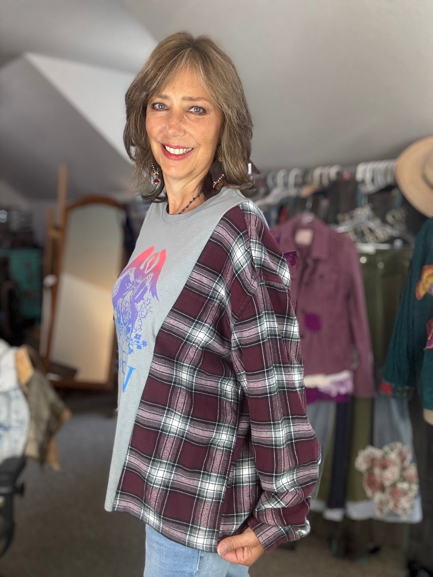 Fall Flannel T-Shirt Combo, Rock and Roll theme, Queen, Size Large - X-Large