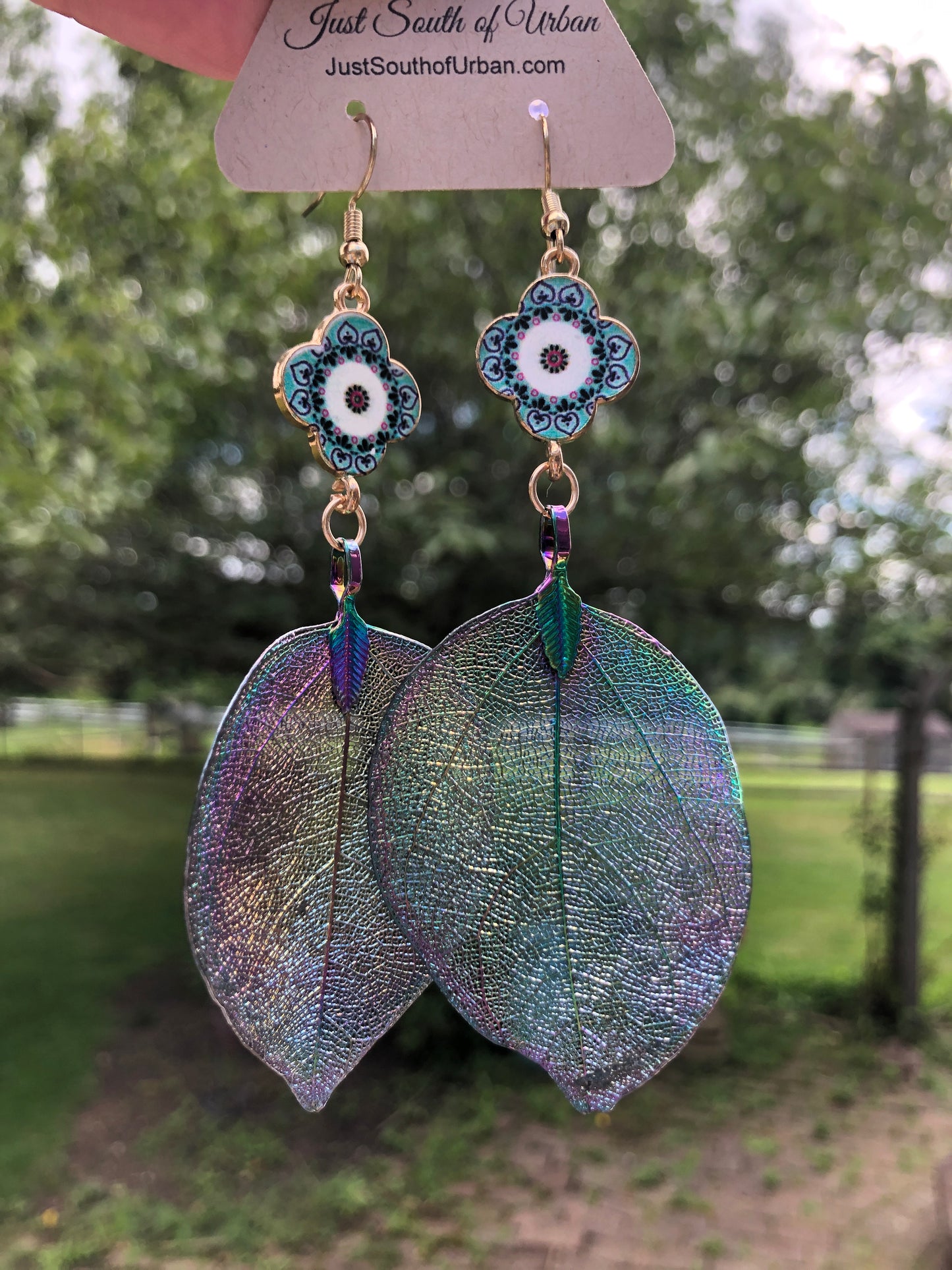 Iridescent Leaf Earrings