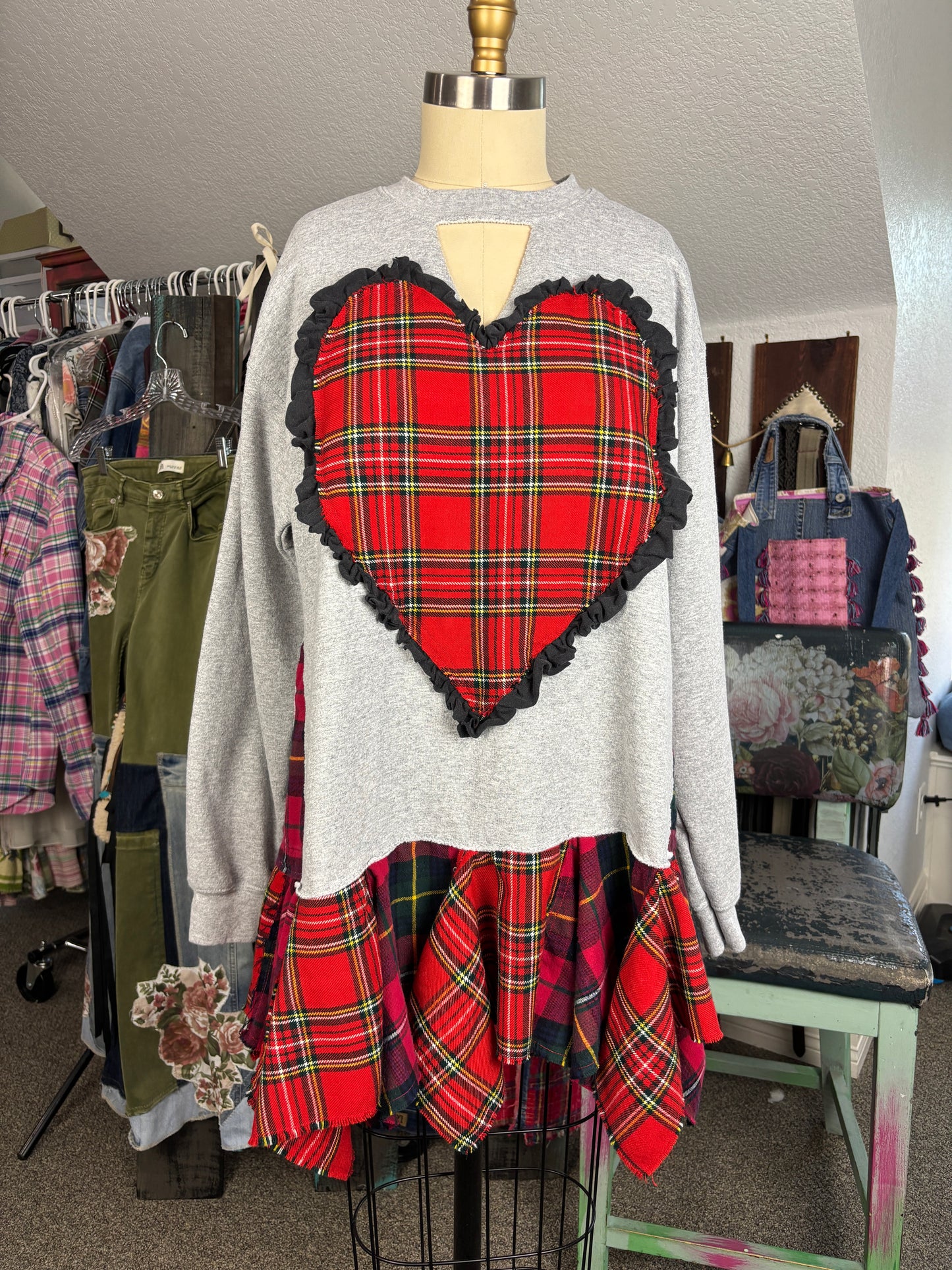 Up-cycled Sweat Shirt Gray, Tunic Style, Short Dress, Size Medium