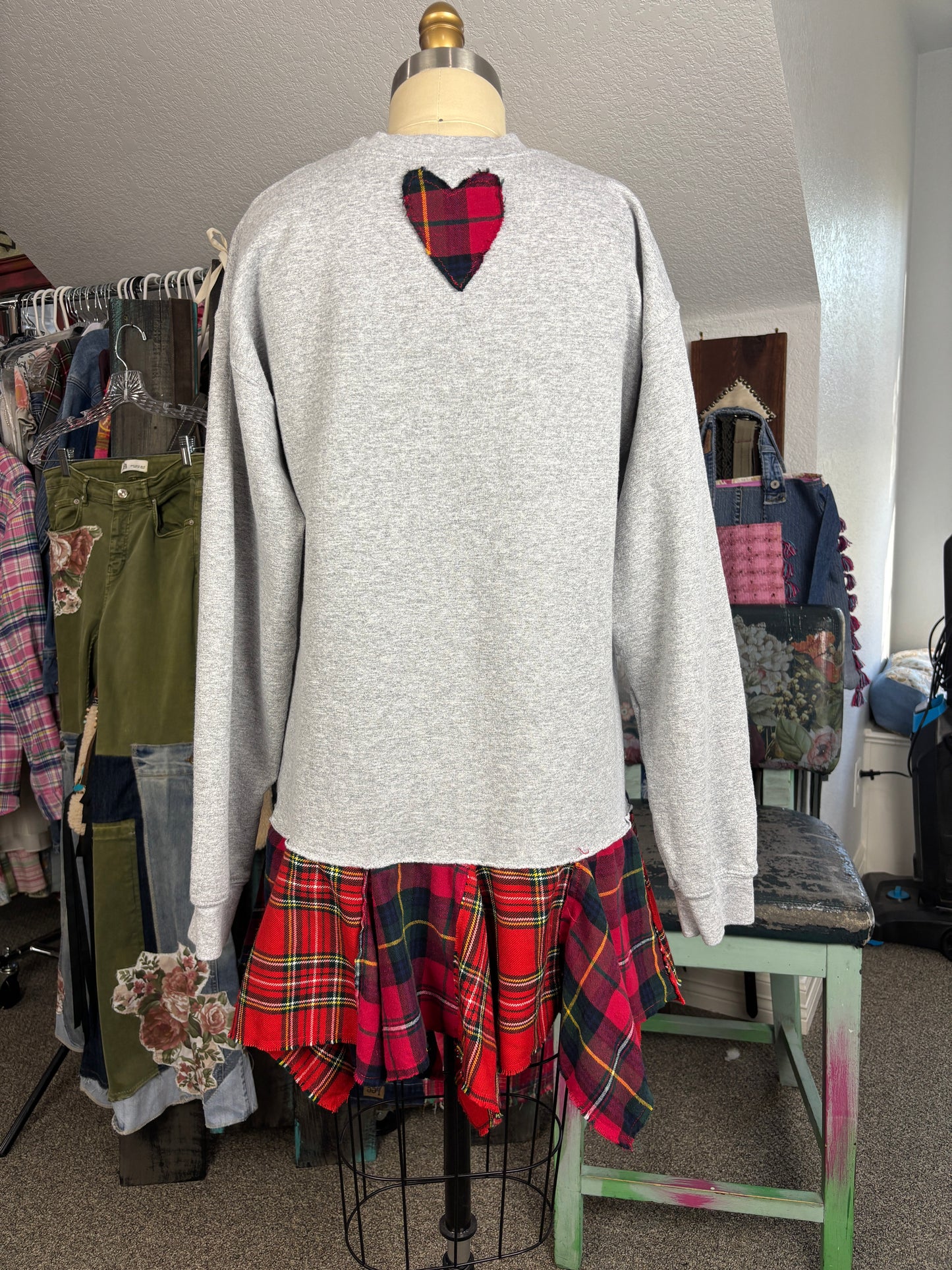 Up-cycled Sweat Shirt Gray, Tunic Style, Short Dress, Size Medium