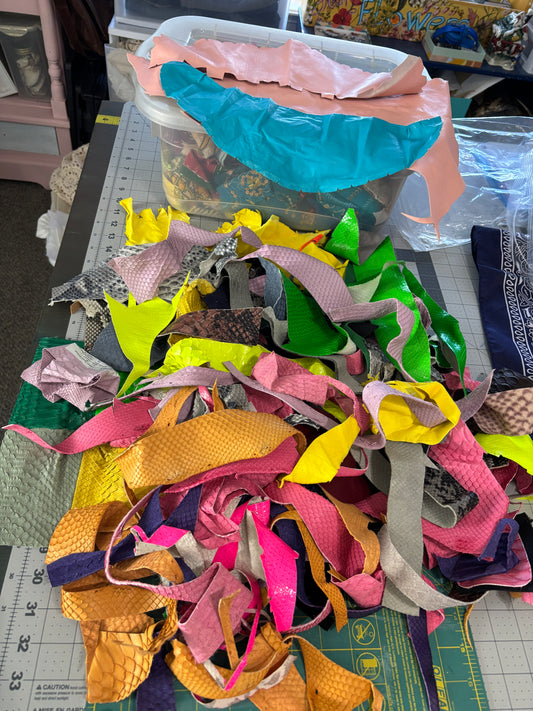 Scraps of Leather and Python Snake for Crafting, 1.4 pounds of High End Supple Leather