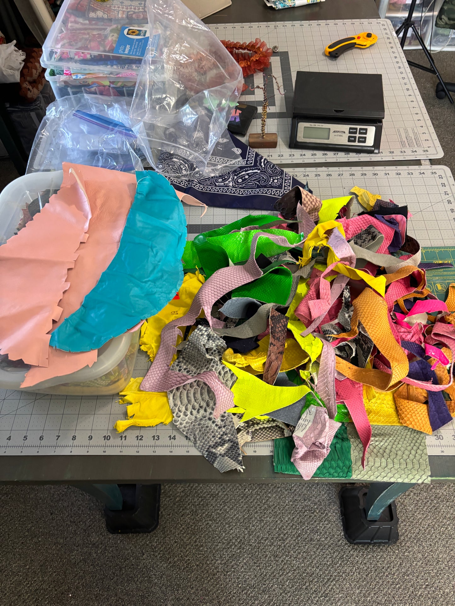 Scraps of Leather and Python Snake for Crafting, 1.4 pounds of High End Supple Leather