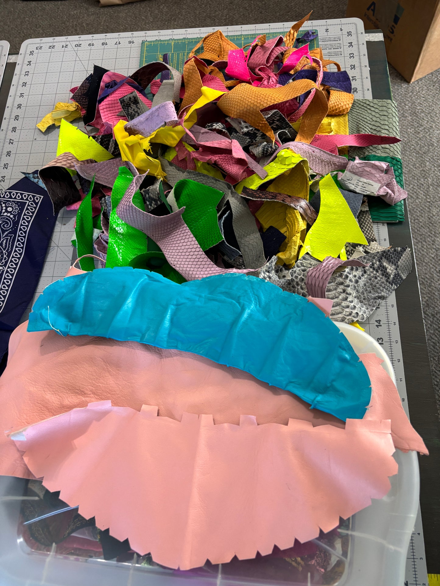 Scraps of Leather and Python Snake for Crafting, 1.4 pounds of High End Supple Leather